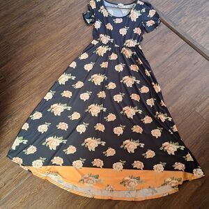 LuLaRoe Black and Peach Floral Midi Dress